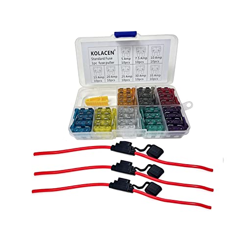 KOLACEN automotriz Coche estándar Cuchilla Fusible Surtido Kit 81 Piezas + 3 Piezas en línea 12 AWG estándar portafusibles Cover