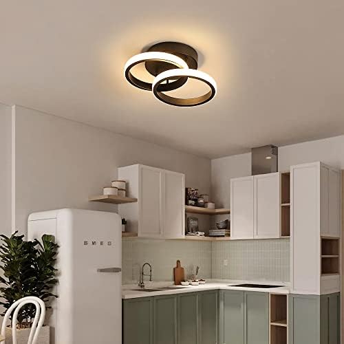 LED Ceiling Light, 22W 2700LM Modern Round Creative Design Led Ceiling Lamp, 3000K Warm White Light Aisle Ceiling Light for Bedroom, Aisle, Hallway, Balcony, Living Room, Kitchen, Black, Dia 25CM