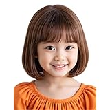 Oshare Kids ウイッグ キッズ向け ボブカツラ ガールズ 子供 オールフルウィッグ ストレート ぱっつん前髪 可愛い girl wig 軽量 仮装 七五三 発表会 誕生会 つけ毛 仮装 お宮参り (ライトブラウン, S)