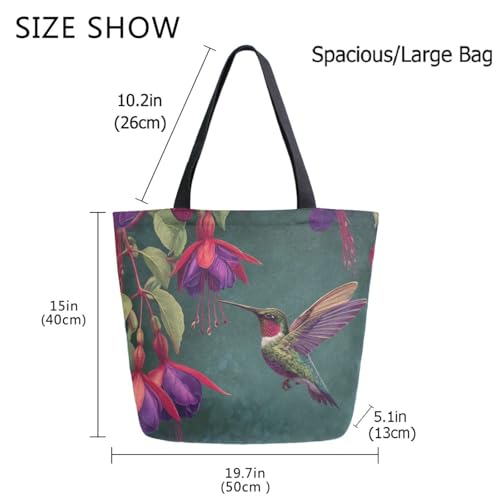 Hummingbird Taxus Flowers Extra Large Canvas Gym Shoulder Tote,Durable Daily Reusable Top Handle Bag for Mens Womens Yoga Weekender Picnic Beach Travel Market Shopping3