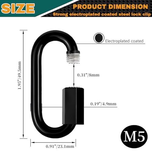 50 Pack 1.95“ Chain Quick Links - Anti-Rust Heavy Duty Carabiner Connector, M5 Small Locking Carabiner Links Threaded, Chain Connector, 650 Lbs Capacity