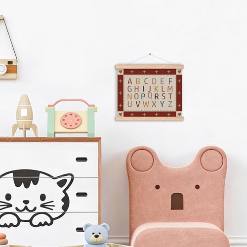 Puyfsdhg Alphabet Classroom Poster Hanger Frame, Classroom Poster Framed with Wood Hanger, Kids Room Decor, Retro ABC Educational Wall Hanging Banner for Kids Room Bedroom Playroom Decor, 16x12in — view 3