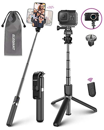 Selfie Stick Tripod, ELEGIANT Lightweight Aluminum All in One Extendable Selfie Stick Bluetooth