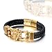 Produktbild Fandao Norse Viking Geflochtenes Kuh Leder Armband, Fenrir-Wolfs Kopf Schmuck Aus Edelstahl, Armband Aus Rindsleder, Robust Und Langlebig, 21 cm / 8,3 Zoll,Gold,8.3INCH