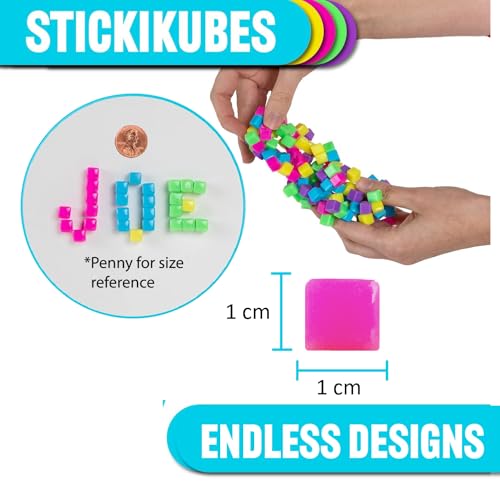 KOMARC GAMES StickiKubes Original and Neon Bundle - 250 Sticky Mini Stacking Cubes in 4 Classic and 5 Neon Colors - Non-Toxic STEM Building Toy for Kids Ages 4+ - Image 6