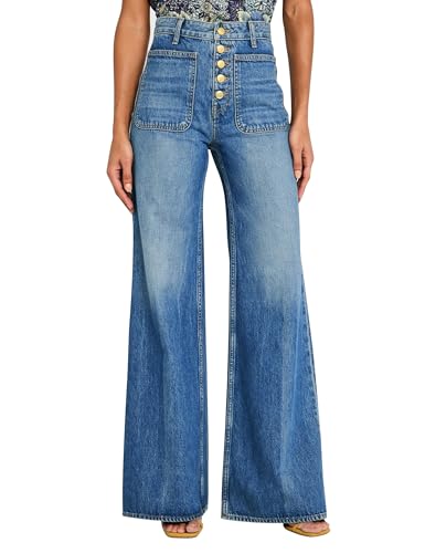 Wide Leg Jeans for Women High Waisted Stretchy Flare Trendy Straight Leg Button Fly Fall Baggy Jeans with Pockets
