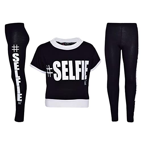 Girls Top Kids #Selfie Print Designer T Shirt & Fashion Legging Set 7-13 Years