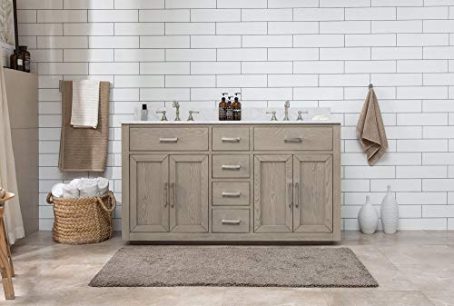 Urbanfurnishing.net - Grace 60-Inch (60") Mid-Century Bathroom Sink Vanity Set With Carrara White Quartz Top - Antique Gray #TOP2