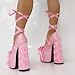 onlymakerheels Bow Lolita Platform Ankle Strap Lace-up Chunky Heel Ribbon Pumps Pink A Size8