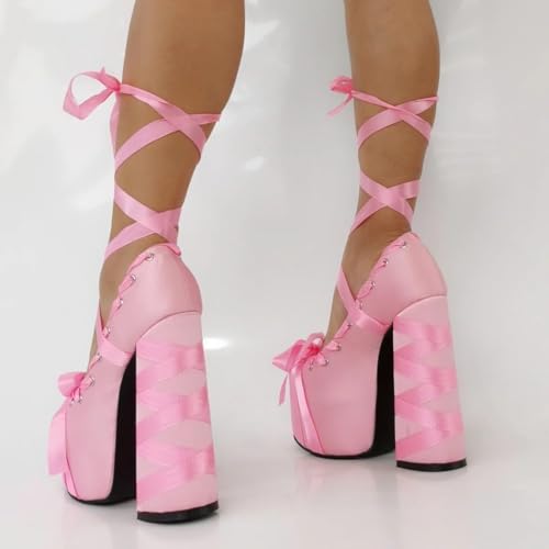 Image of Platform Heels Chunky Bow Ribbon Pumps | Party Shoes
