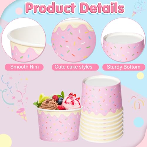 Hallswl 100pcs 9oz Ice Cream Bowls Disposable,Paper Ice Cream Cups,5 Color Sprinkles Food Containers for Dessert Snack Frozen Yogurt Soup and Summer Birthday Party Supplies by Hallswl - Used condition - Image 3