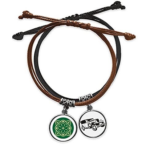 Bracelet corde motif Talavera vert avec chaîne de main en cuir style minibus