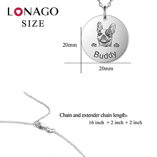 Lonago 925 Sterling Silver Custom Dog Cat Portrait Photo Necklace Personalized Pet Engraved Picture Pendant Memorial Gift Name Jewelry For Women Mom (Circle Pendant-Silver) #TOP1