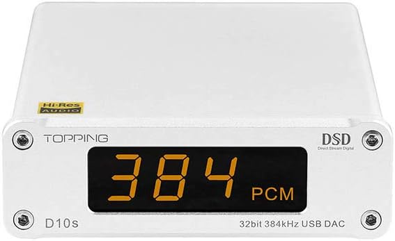 Topping D10s DAC HiFi USB DAC XU208 ES9038Q2M DSD256 384kHz USB Input Coax/Opt/RCA Output Mini Desktop Audio Decoder (Silver)