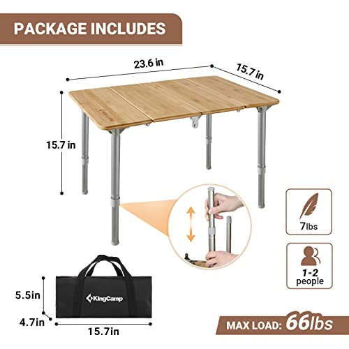 Kingcamp Bamboo Folding Table Camping Table With Adjustable Height 4-Folds Compact Small Lightweight Portable Picnic Camp Table For Outdoor Backpacking Beach Rv Travel Tailgating Barbecue, 1-2 People #TOP2