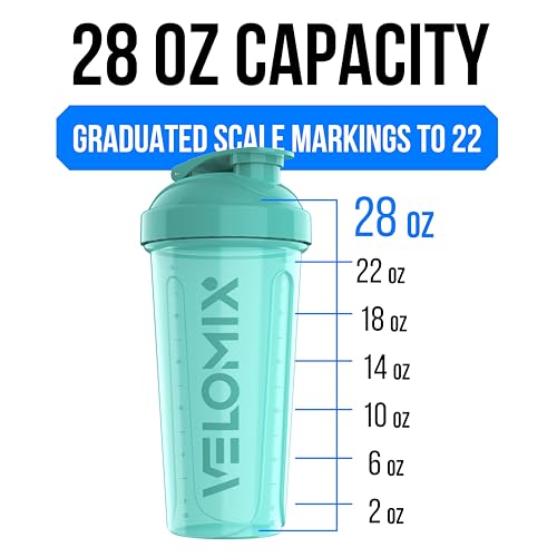 Image of VELOMIX 24 oz Stainless Steel Shaker Bottle with Wire Whisk - Leakproof, No Clumps, Odor Resistant Metal Shaker Bottle, Shaker Cups for Protein Shakes, Pre Workout and Smoothie (Pink-Turquoise)