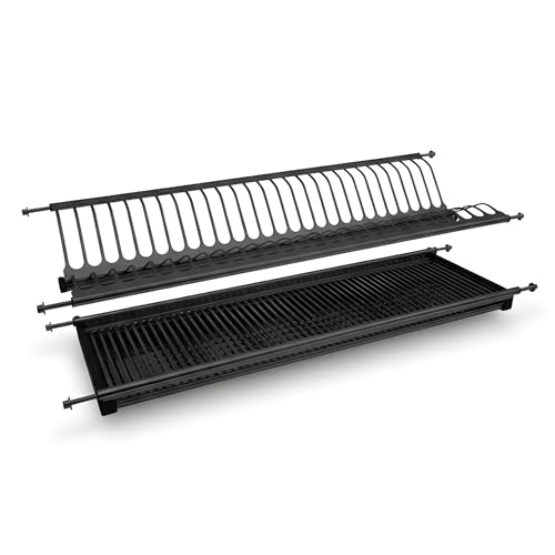 ALK Escurreplatos Acero Inoxidable AISI 304 con Bandeja – Escurridor Platos y Vasos – Organizador Cocina – Escurreplatos Armario – Disponible en Dos Acabados (Negro INOX, M600)