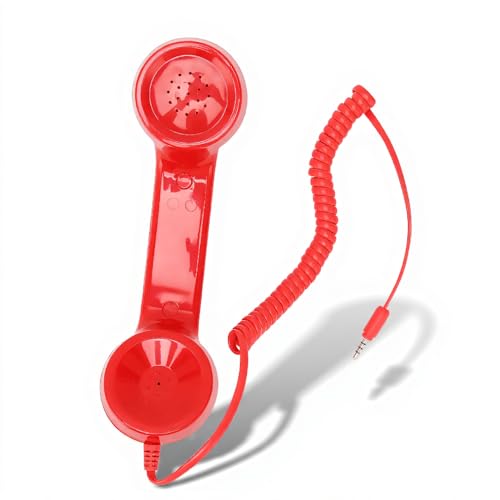 Combiné de téléphone rétro avec contrôle du volume pour smartphones et PC 3.5mm rouge