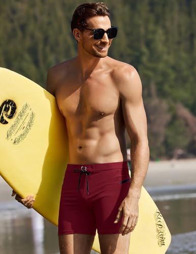 Ekouaer Men's Swimsuit Quick Dry Swim Trunks Sexy Beach Board Short with Adjustable Drawstring Wine Red S — view 2