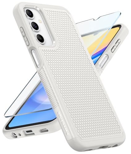 Image of FNTCASE for Galaxy A15-5G Phone Case - Samsung A15 5G Military Grade Drop Protection, 14ft Drop Tested, Screen Protector Included, Anti-Slip Textured, TPU+PC Dual Layer Shockproof Cover (Off-White)