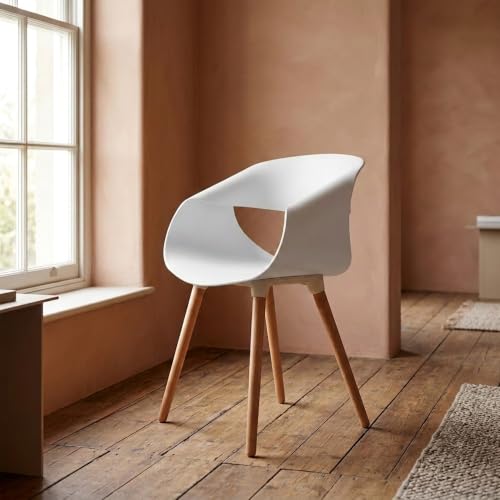 Image of The Artment Sol Bucket Set of 1 Modern Sculptural Stylish Accent White Chair with Curved Bucket Seat & Wooden Legs | for Room, Cafe, Home Office & Modern Interiors | 5 Years Warranty | H - 77.5 CM