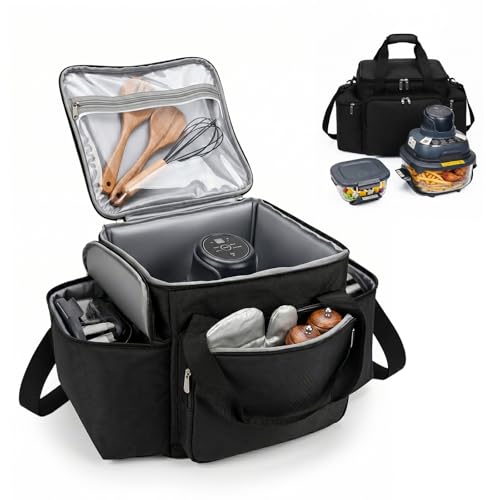 Image of Carrying Case for Ninja Crispi Air Fryer 4QT 6-Cup Glass Containers | 8mm EPE cushioning, wipe-clean PEVA lining, water-resistant Oxford, dual side pockets for travel, office, RV, camping