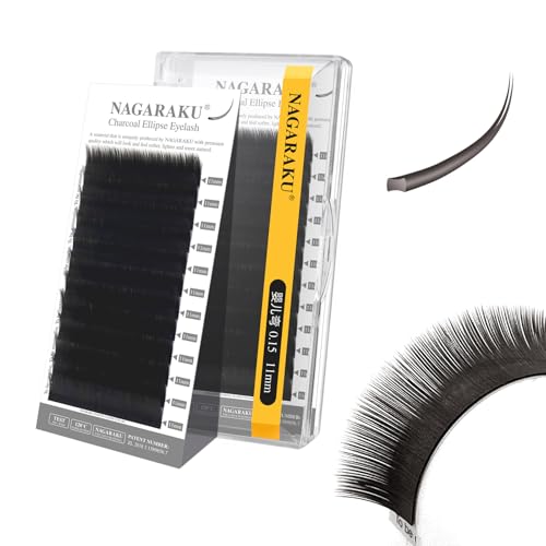 NAGARAKU Flat Ellipse Lash Extensions 0.15 Baby Curl 11mm Charcoal Grey