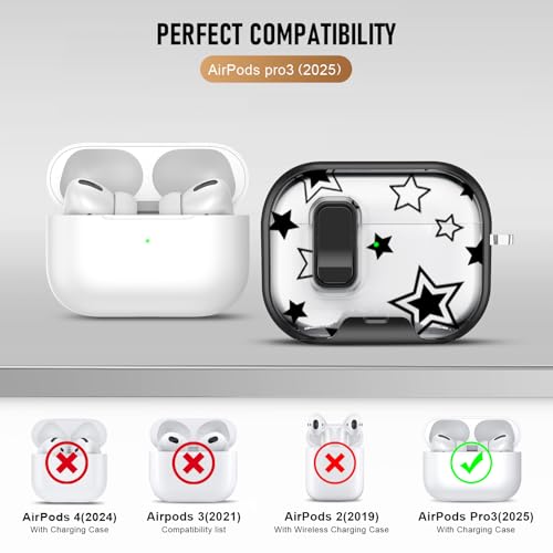 Image of Compatible Airpods Pro 3 Case (2025) with Phone Stand & Cleaner Kit,Cute Soft Silicone Lock Clip Apple AirPods Pro 3rd Generation Case, Airpod Pro 3 Cover with Keychain for Women /Girls