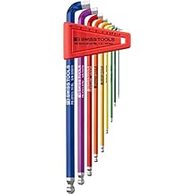 PB SWISS TOOLS RainBow Key L-Wrench Set PB 2212.LH-10 RB | 100% Swiss Made | 9-Piece Hex Key Set with Ball Point and Short Key Part with 100 angle for Hexagon Socket Screws