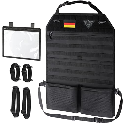WYNEX Tactical Car Seat Back Organizer mit Gun Rack, Upgrade Tactical MOLLE Seatback Cover Protector Universal Fit Vehicles Truck MPV Pickup mit transparenter Tasche und Custom Patch Cover