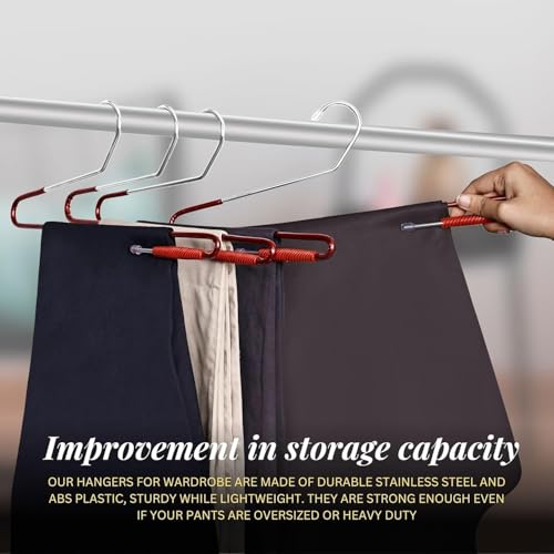 Image of ROLLYWARE Saree Hanger- India's First Unique Design with Lower Band Lock - Premium Stainless Steel Hangers for Sarees, Pants, Scarfs & Other Clothes (15 Pieces)