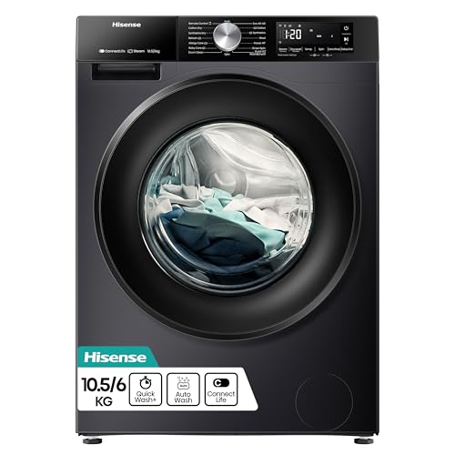 Hisense 3S Series WD3S1043BB3 Wifi Connected 10.5Kg and 6Kg Washer Dryer with 1400 rpm - Black - A-D Rated