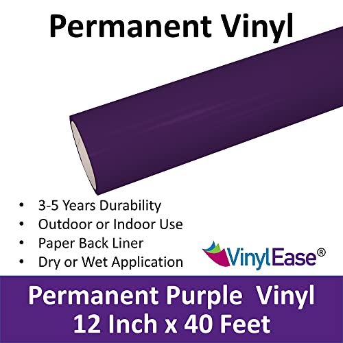 Vinyl Ease 12" X 40 Ft Roll Of Glossy Purple Permanent Adhesive-Backed Vinyl For Craft Cutters, Punches And Vinyl Sign Cutters V0459 #TOP4