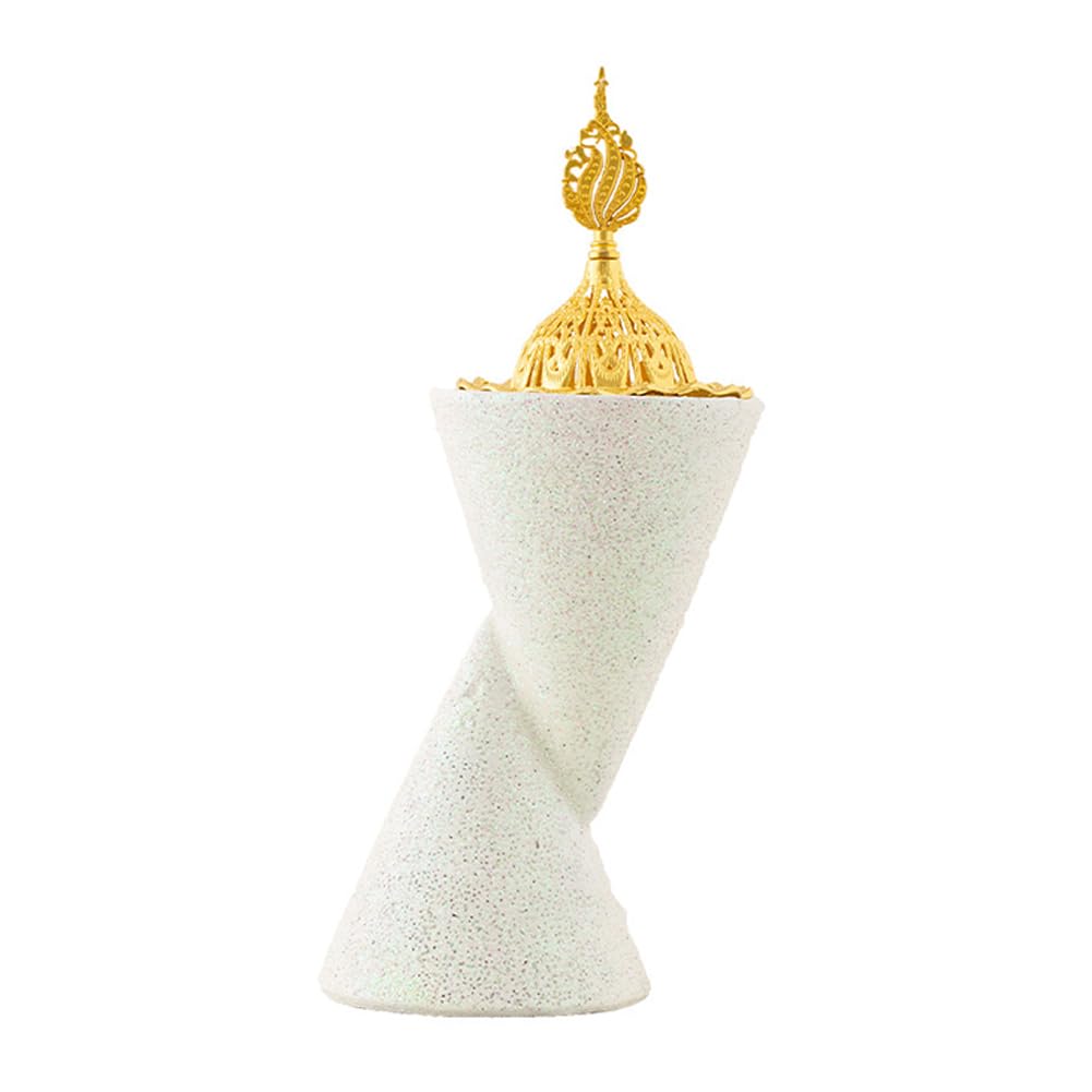 Handheld Frankincense Resin Incense Burner Cone Shape Ornament Censers Incenses Holder Aromatherapy Furnace for Yoga Spa Meditation Office Home Decor (Sequins White)