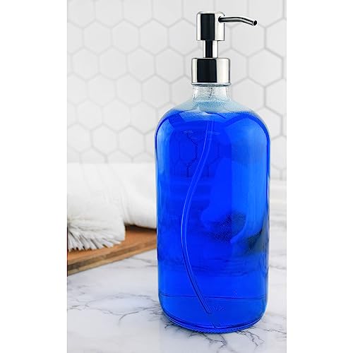 Cornucopia 32oz Glass Pump Bottles with Stainless Steel Pump (2-Pack, Clear); Economy Size Soap Dispenser for Massage Oils, Lotions, Liquid Soaps