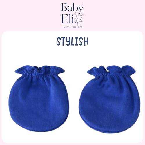 Image of Baby Eli Cotton Newborn Mittens (Picot Wrist) Set of 6 for Baby Boys & Girls 0-6 Months | Soft and Cozy Unisex Infant Gloves | Assorted Baby Hand Gloves | Adjustable Scratch Protection