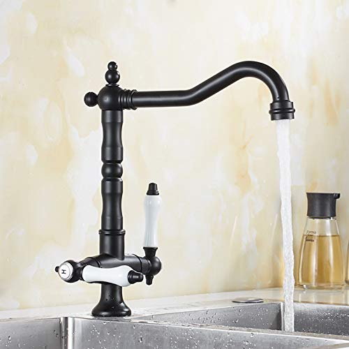 Robinet mitigeur de cuisine rétro en laiton noir double commande eau chaude froide