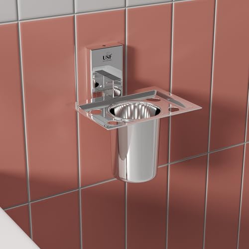 Image of USF 304 Stainless Steel Wall Mounted Tumbler Holder, Bathroom Organizer for Toothbrush, Toothpaste & Daily Essentials, Compact Space Saving Setup, 25 Years Warranty (Chrome Finish) - Orizon