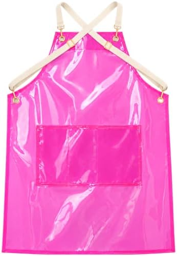 Hairstylist Apron, Pink TPU Transparent Apron with Front Pocket, Waterproof Salon Apron for Hair Stylists, Adjustable Oil-proof Smock for Nail Techs, Barber Shop, Kitchen, One Size Fits Most