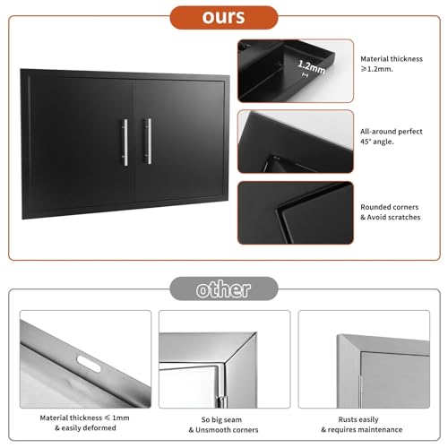 JIE JIN Outdoor Kitchen Doors 35" W X 24" H Double Doors 1.2mm Thickness Stainless Steel BBQ Access Door BBQ Island Doors Outdoor Kitchen Accessories Door for Outdoor Kitchen BBQ Island (Black) by JIE JIN - Image 5