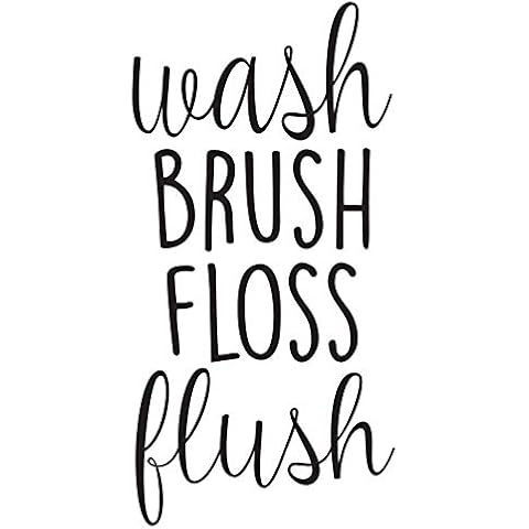 Wash Brush Floss Flush Wall Decal | Wall Sticker (22 in. H x 12 in. W) | Wall Quote for Home Bathroom Decor | Bathroom Vinyl Wall Art (Black) Cover