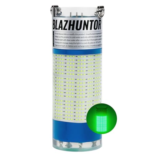 BLAZHUNTOR Rechargeable Green Underwater Fishing Light 12000 lm, Water-Activated IP68, Cordless Ice & Deep Drop Lamp