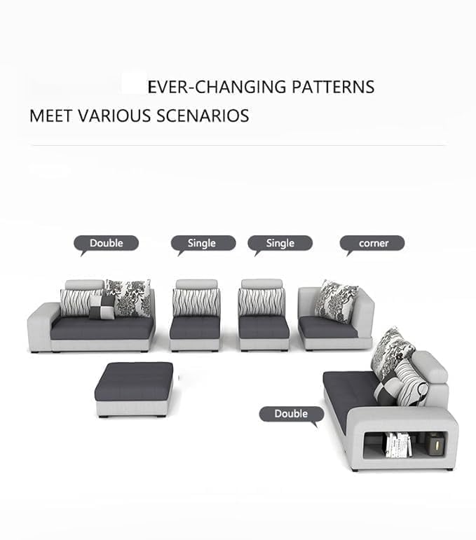 Image of Torque - Silvester 12 Seater U Shaped Sofa Set for Living Room (Left Side, Beige & White) | Large 12-Seater Couch Set with Cushion and Stool | Fabric Sofa for Hall Festival Gifts