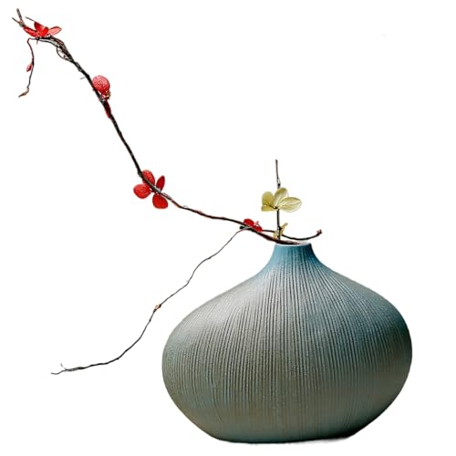 Ikebana Vase 5.5x2x4 Inch Vintage & Creative Japanese Vase with Striped Surface DIY Freindly Ceramic Flower Pot for Floral Arrangement, Hydroponic Plant