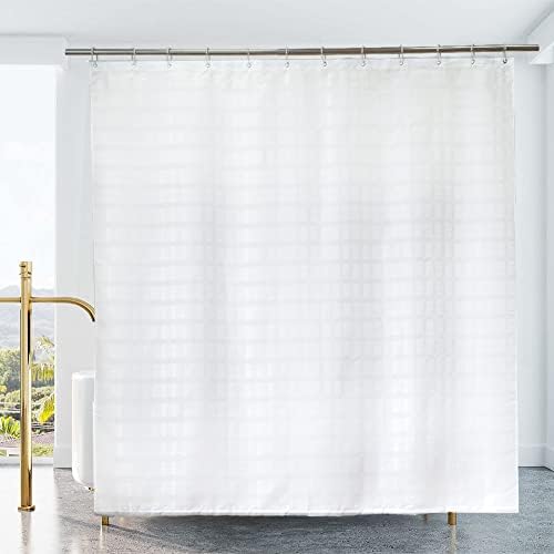 YISURE Extra Long Shower Curtain 240cm Drop, White Satin Stripe Polyester Fabric Shower Curtains, Wet Room Water-repellent Shower Curtain 180x240cm