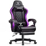 EXRACING Gaming Chair with Footrest Ergonomic High-Back PU Leather Computer Chair with RGB LED Lights Linkage Armrests Lumbar Support and Headrest 150°Reclining Diamond Quilted Office Chair for Adults