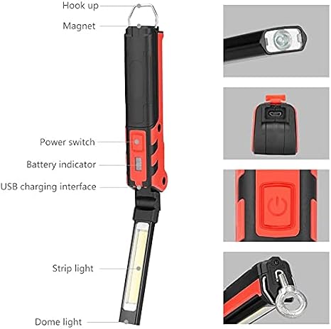 270 Rotation Foldable LED Flashlight, Water-Resistant, USB Rechargeable, Magnetic Base, 100 Lumen