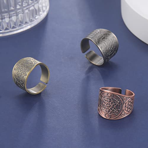 Amaxer Metatron’s Cube Ring For Men Copper Vintage Sacred Geometry Spiritual Protection Amulet Ring Statement Band For Men Women (19Mm-Dark Pink) #TOP4
