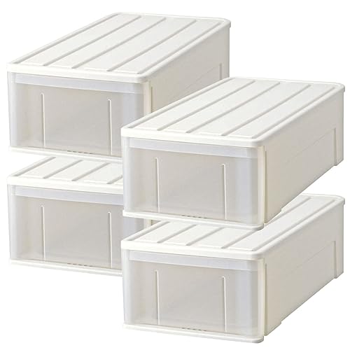 天馬 収納ケース たっぷり収納ケース 幅39×奥行74×高さ23cm ホワイト 4個セット 74M | 引き出し プラスチック 押し入れ 収納ボックス 衣装ケース 押入れ収納 積み重ね 衣類 服 整理 衣替え