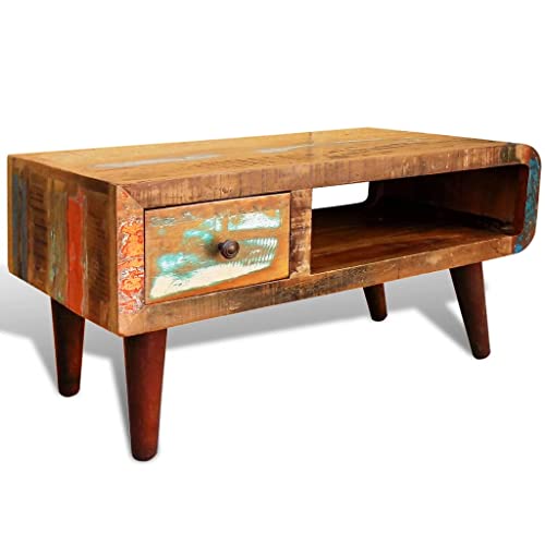 Reclaimed Wood Coffee Table with Curved Edge and 1 Drawer by vidaXL